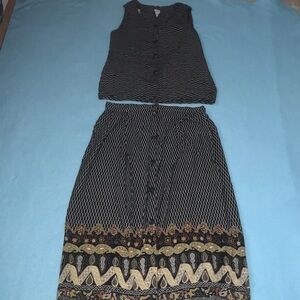 SECRET button up tank top matching button up skirt elastic waistband size S